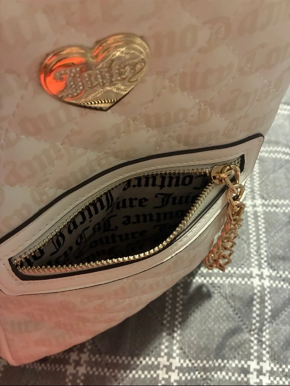 Juicy Couture Cream Quilted Mini Backpack with Gold Heart Logo